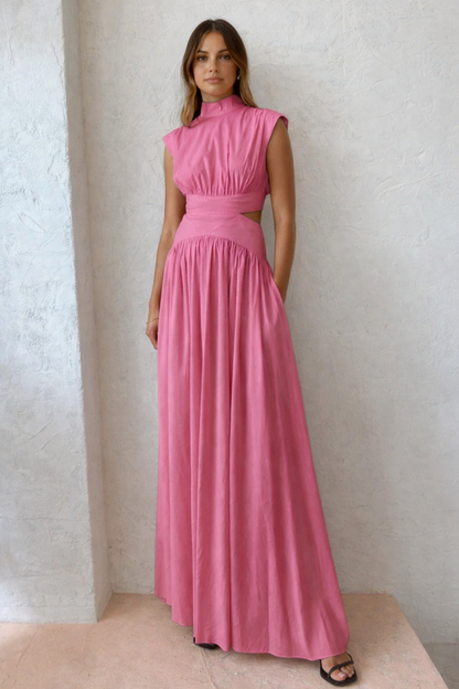Maxi Jurk met Cut-out Detail en Plooi