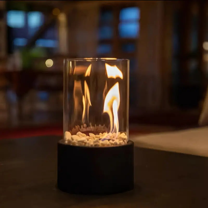 Moderne Bio Ethanol Tafelhaard Met Glazen Cilinder En Rookvrije Vlam Voor Binnen En Buiten Sfeerverwarming