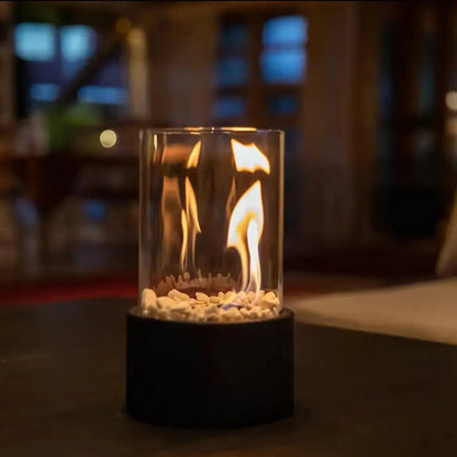 Moderne Bio Ethanol Tafelhaard Met Glazen Cilinder En Rookvrije Vlam Voor Binnen En Buiten Sfeerverwarming