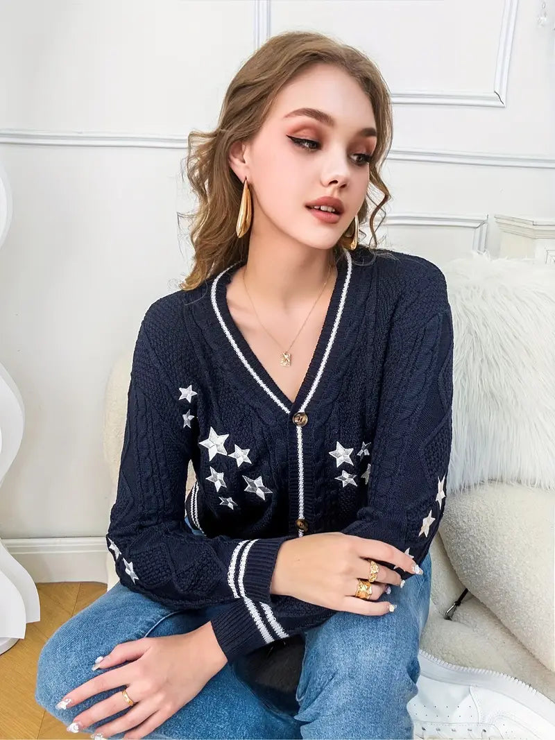 Damesvest Sterrenprint Knoopsluiting Modieus Design