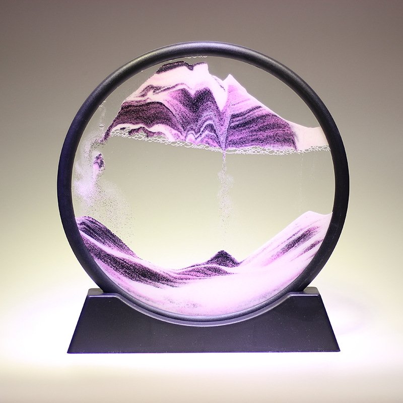 3D Zandkunst Schilderij met Stromend Zandeffect – Decoratief Glazen Kunstobject – Bewegende Zandpatronen in Glas – Rustgevende Bureaudecoratie