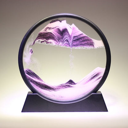 3D Zandkunst Schilderij met Stromend Zandeffect – Decoratief Glazen Kunstobject – Bewegende Zandpatronen in Glas – Rustgevende Bureaudecoratie