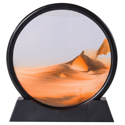 3D Zandkunst Schilderij met Stromend Zandeffect – Decoratief Glazen Kunstobject – Bewegende Zandpatronen in Glas – Rustgevende Bureaudecoratie