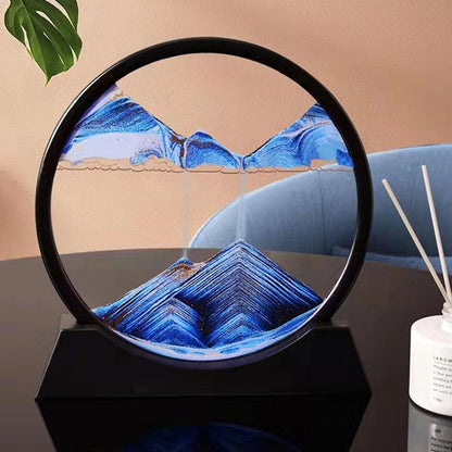 3D Zandkunst Schilderij met Stromend Zandeffect – Decoratief Glazen Kunstobject – Bewegende Zandpatronen in Glas – Rustgevende Bureaudecoratie
