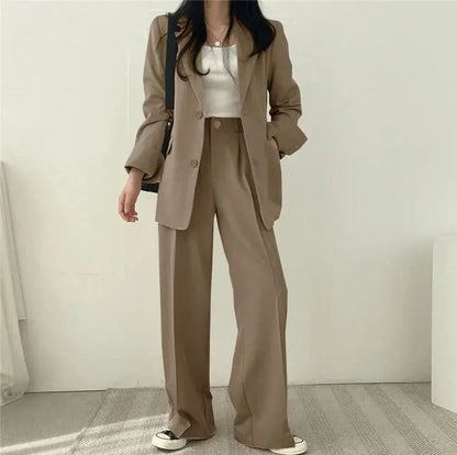 Dames Blazer Set met Rechte Broek Elegante Outfit