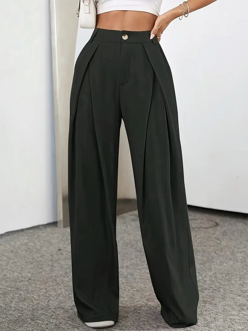 Hoge Taille Broek Geplooid Effen Kleur - StudioMarella