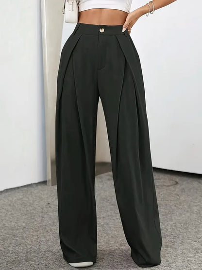 Hoge Taille Broek Geplooid Effen Kleur - StudioMarella