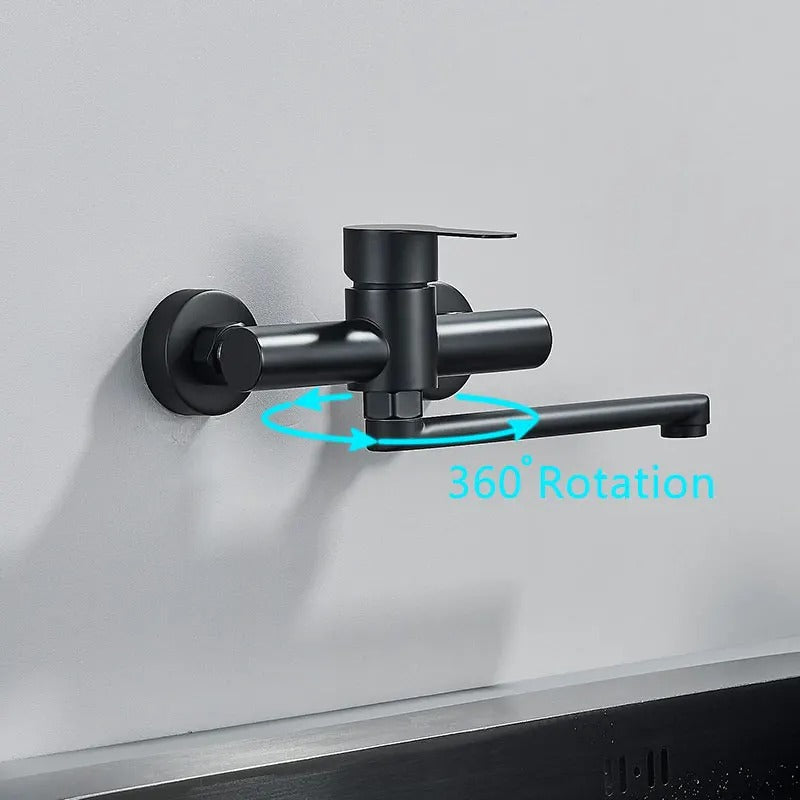 Wandkraan met Dubbele Hendel – 360° Draaibare Kraan voor Warm & Koud Water