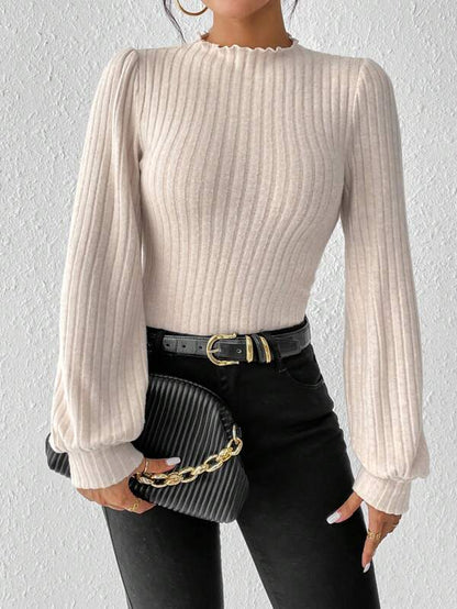 Dames Top met Pofmouwen en Geribde Fit