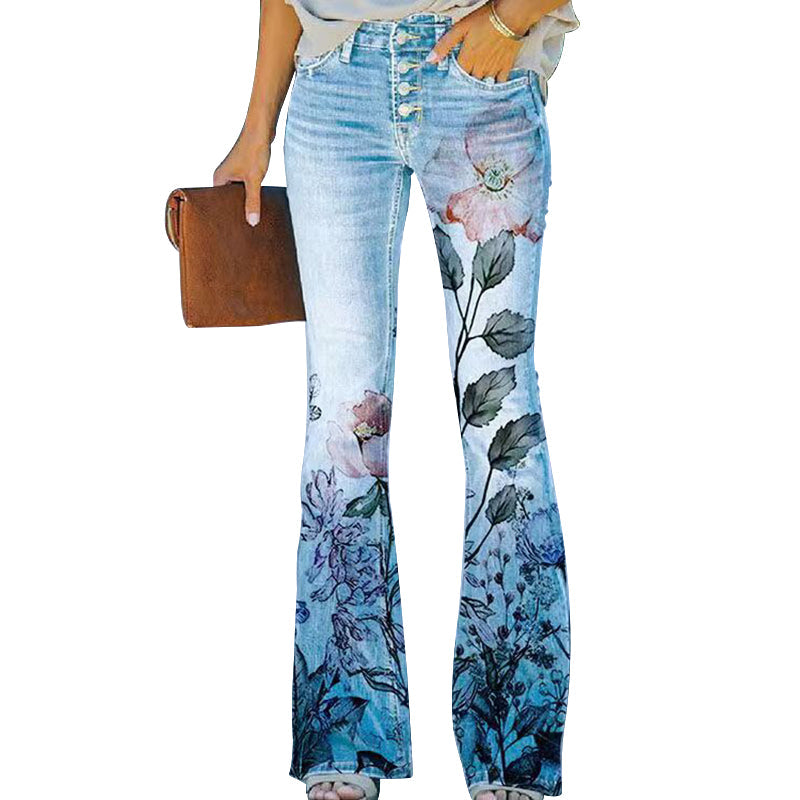 Hoge Taille Jeans Dames 4 Knopen Flare Model