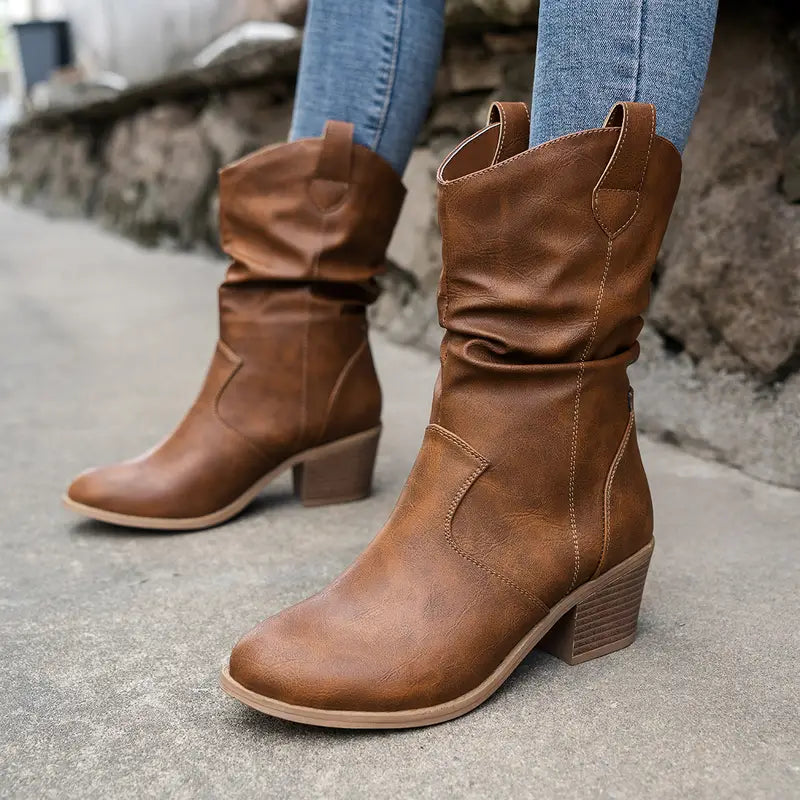 Laarzen Halfhoog Leer Western Stijl voor Dames - StudioMarella