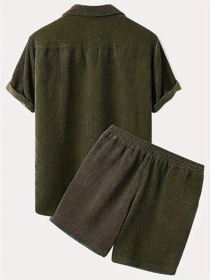 Korte Mouw Hemd Licht Rekbaar Zomer Effen Kleur Corduroy Casual