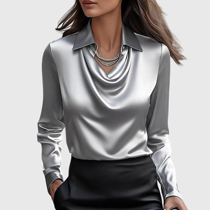 Dames Blouse Lange Mouwen Met Draperie Elegant Design