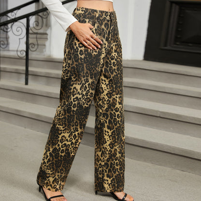 Dames Broek Leopard Print 5-Pocket Stijlvol Modieus