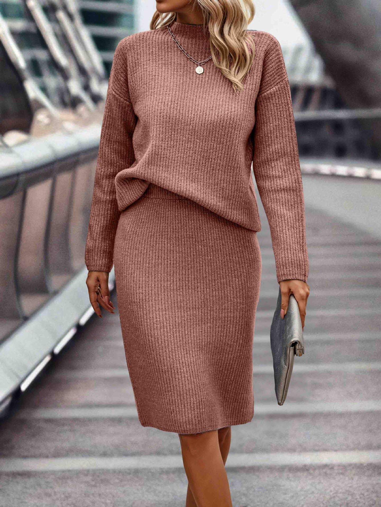 Dames Gebreide Set Rok en Trui Warm en Stijlvol