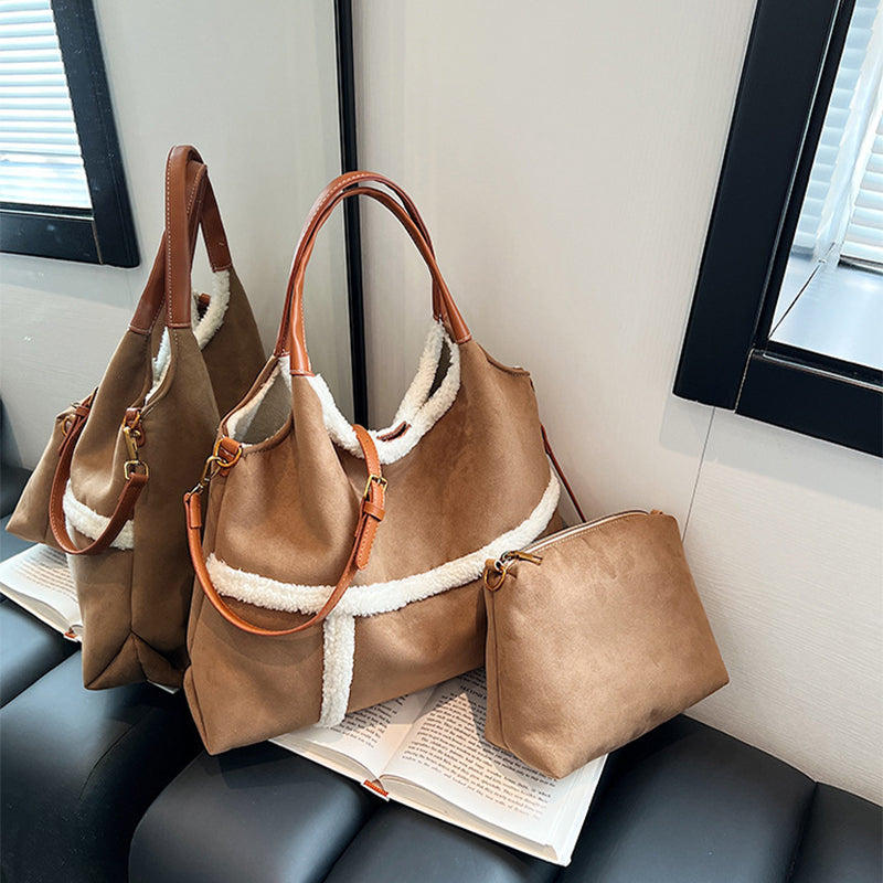 Dames Suède Shopper Warm en Stijlvol Teddy Look