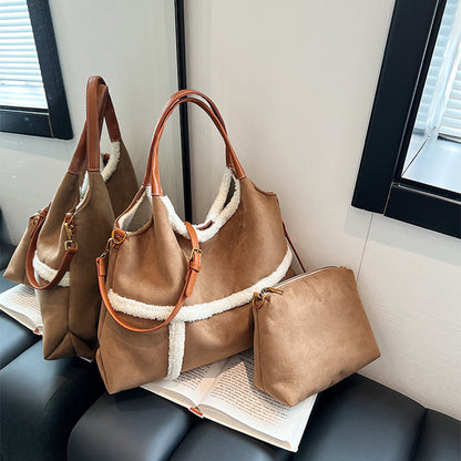 Dames Suède Shopper Warm en Stijlvol Teddy Look