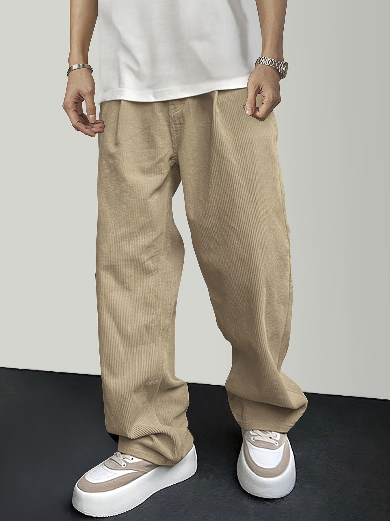 Casual Broek Corduroy Effen Kleur Met Koordsluiting