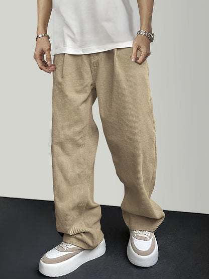 Casual Broek Corduroy Effen Kleur Met Koordsluiting