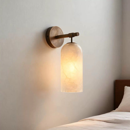 Albast Wandlamp Cilindervorm Minimalistisch Gouden Armatuur Warme Gloed Verlichting