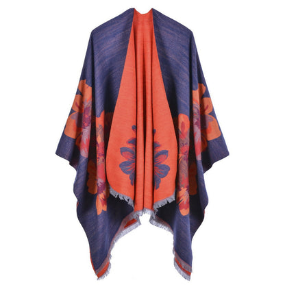 Dames Sjaal Bloemenprint Cape Stijl Levi's Blazer Look