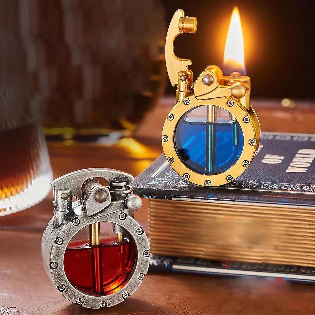 Kerosine Aansteker Vintage Metaal Navulbaar Met Kijkvenster Design