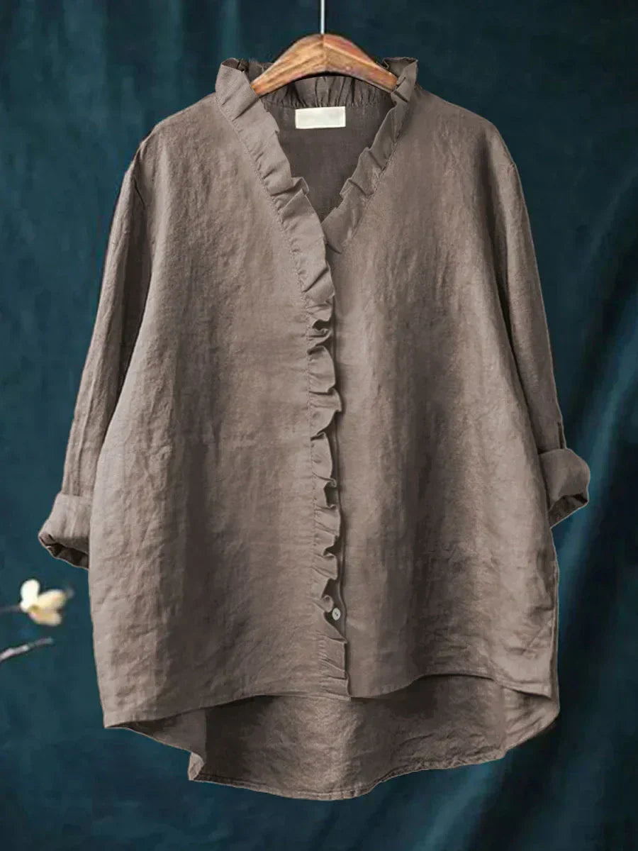 Dames Blouse Katoen Linnen Casual Ruffles