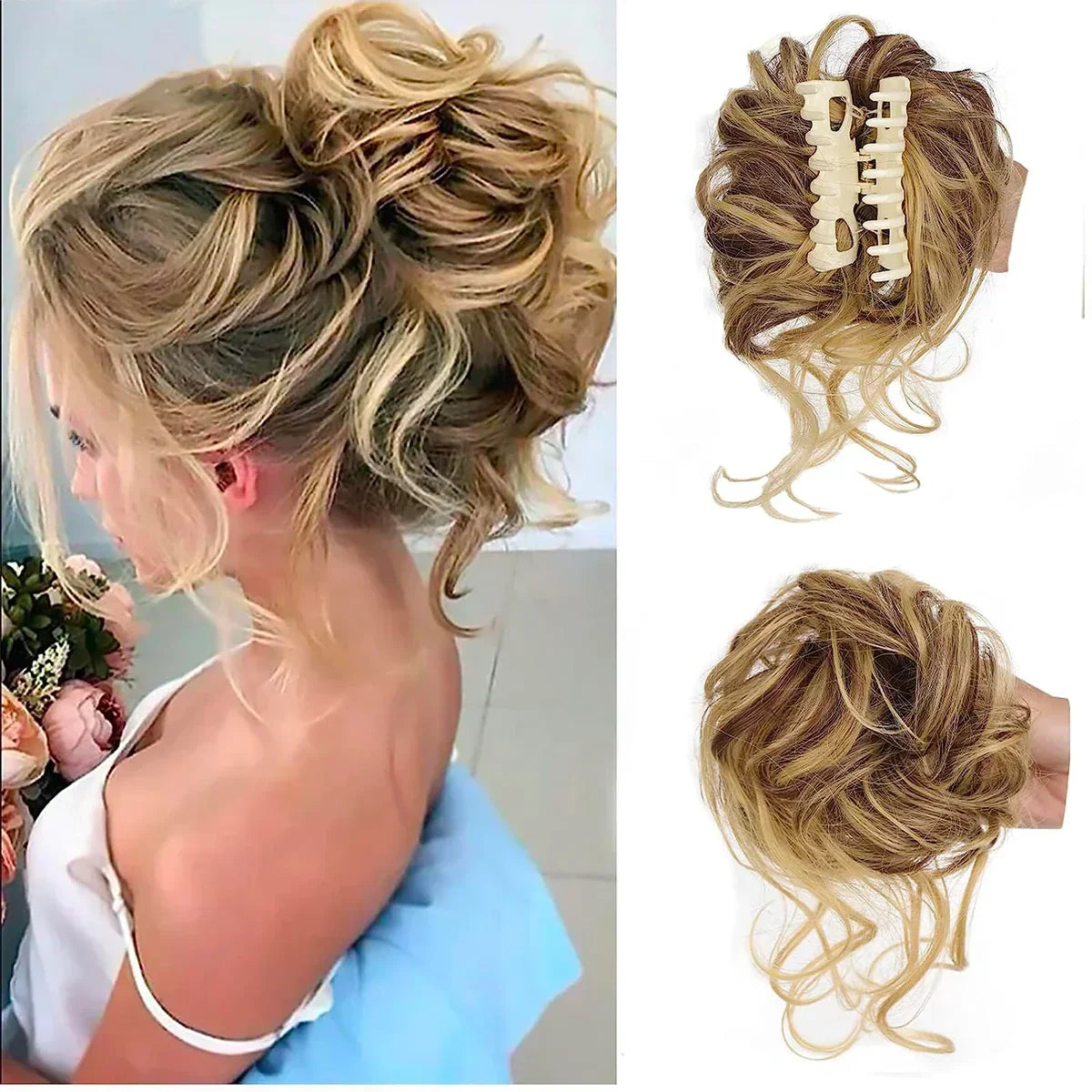 Haarknot met Krullen – Synthetisch Haar – Clip-On Knot – Volumineus – Verschillende Kleuren