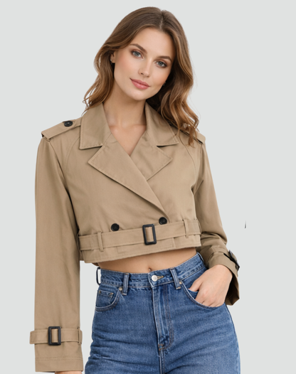 Korte Trenchcoat Dames Regular Fit Katoen
