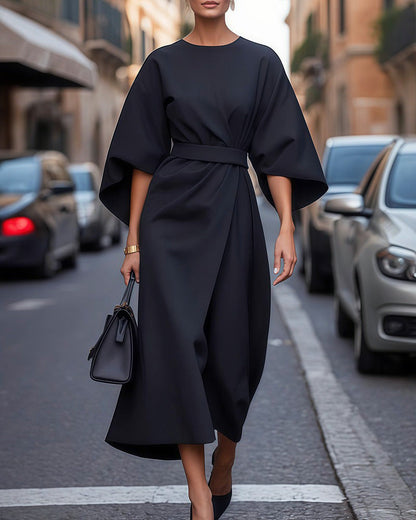 Midi Jurk voor Vrouw met Ceintuur Kort Model Elegant - StudioMarella