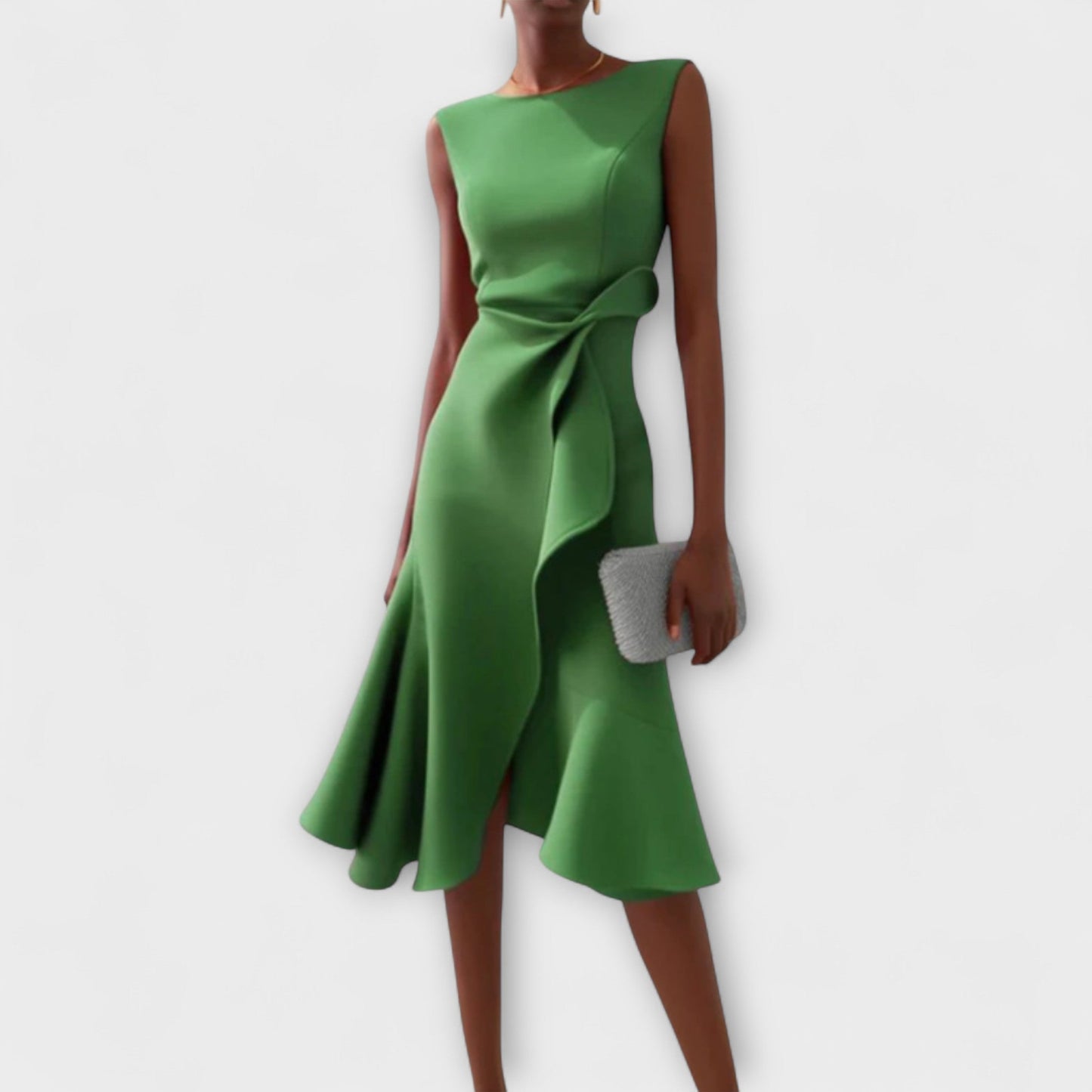 Asymmetrische Midi Jurk Zwart Gedrapeerd Design