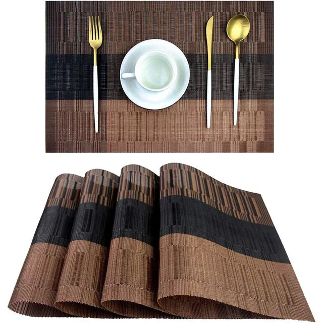 Placemats Set 4 Stuks PVC 30x45cm Bruin Zwart Hittebestendig Wasbaar Eettafel Tafelmat Geweven Antislip