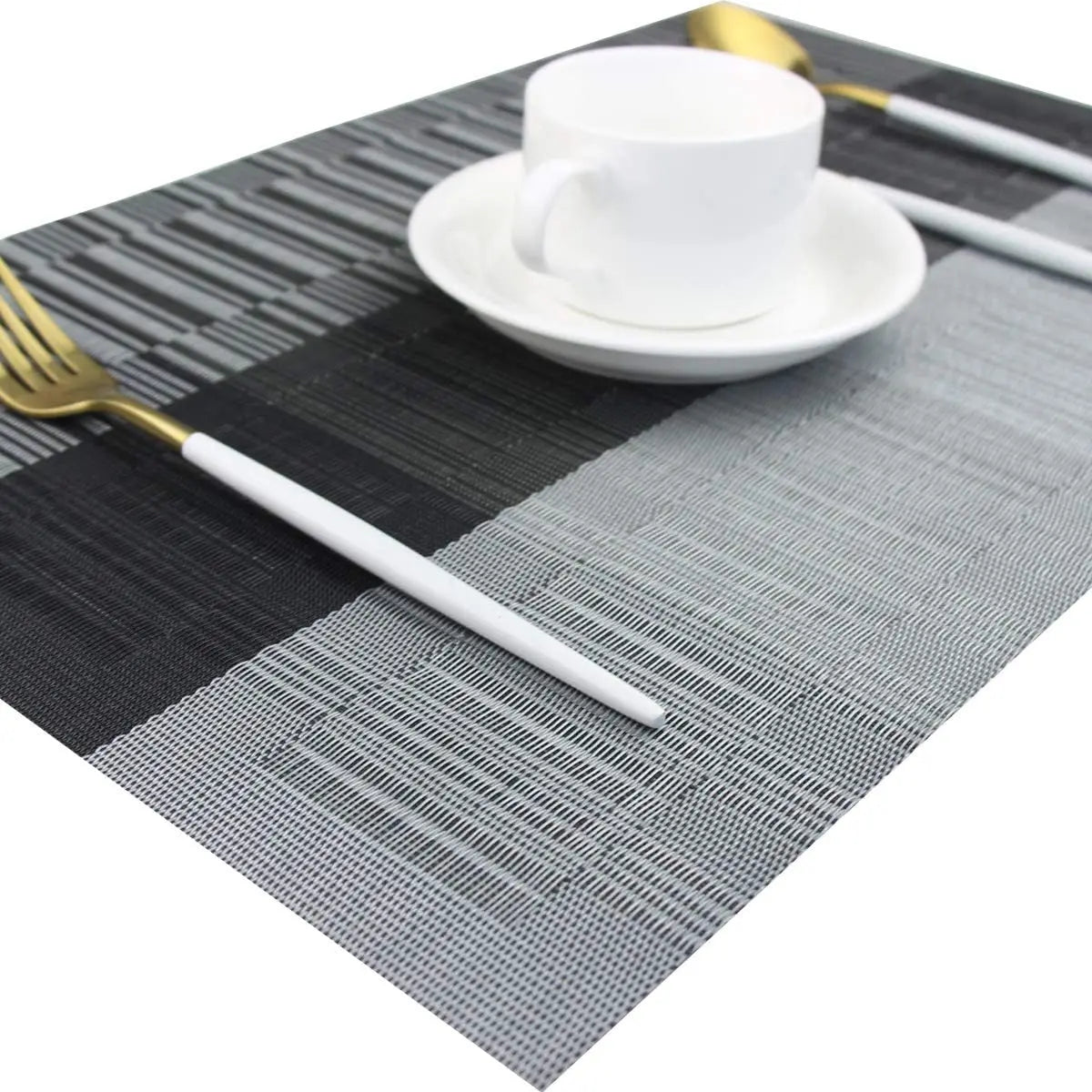 Placemats Set 4 Stuks PVC 30x45cm Bruin Zwart Hittebestendig Wasbaar Eettafel Tafelmat Geweven Antislip