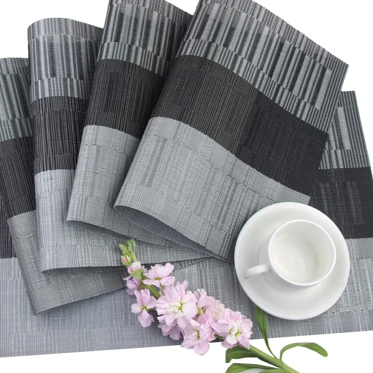 Placemats Set 4 Stuks PVC 30x45cm Bruin Zwart Hittebestendig Wasbaar Eettafel Tafelmat Geweven Antislip