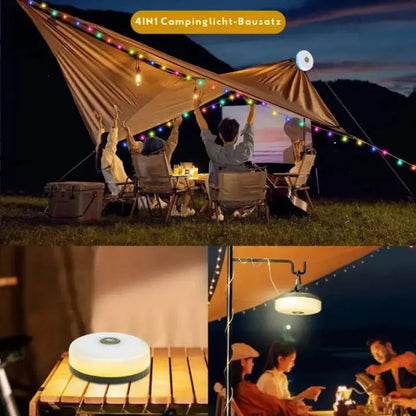 4-in-1 Multifunctionele Campinglamp USB Oplaadbaar met RGB Lichtslinger en Powerbank Functie Magnetisch