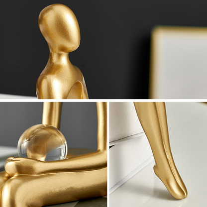 Zittende Abstracte Hars Sculptuur Figuur Modern Kunstobject Decoratief