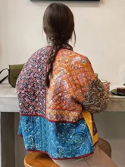 Vrouwen Coat Bloemenprint Patchwork Stijl → Vrouwen Coat Bloemenprint Geprint Jurkjas