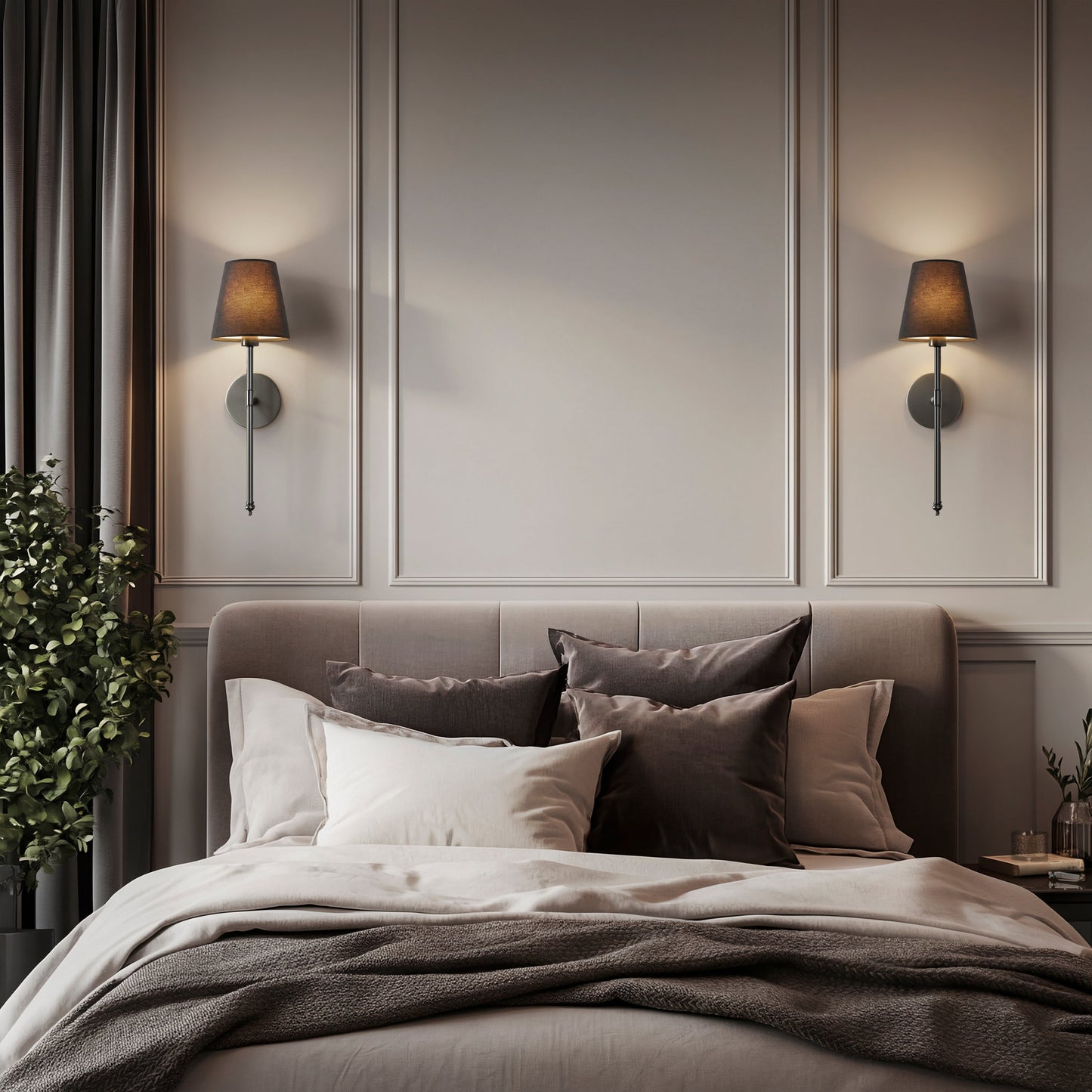 Wandlamp Goud Zwarte Kap Set 2 Draadloos Afstandsbediening Dimbaar RGB Slaapkamer Woonkamer