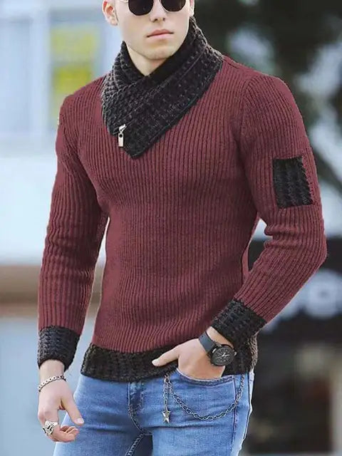 Wollen Trui Hoge Kraag Vintage Look Casual Mannen Trui