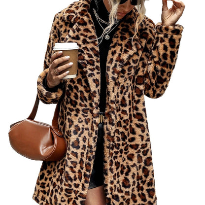 Dames Jas Faux Fur Leopard Print Trendy en Stijlvolle Jas
