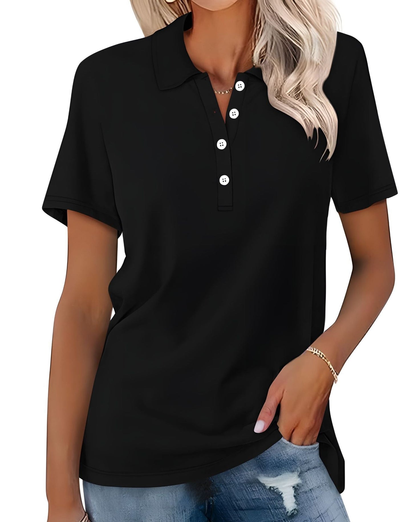 Dames Polo Top Kortemouw Zomerjurk Basic Wit