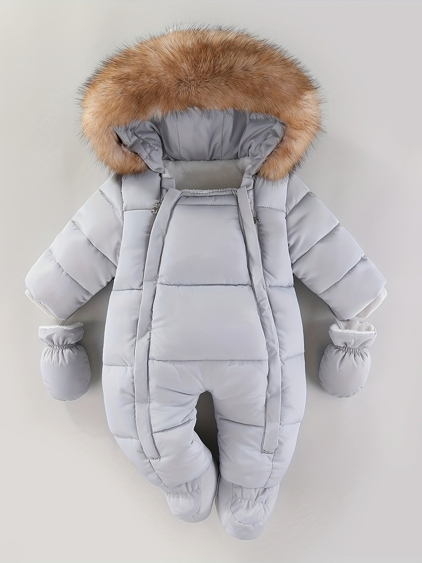 Frosty Baby Romper Gewatteerd Polyester Katoen Capuchon Winter Baby Jumpsuit Faux Bont Handwarmers Buiten