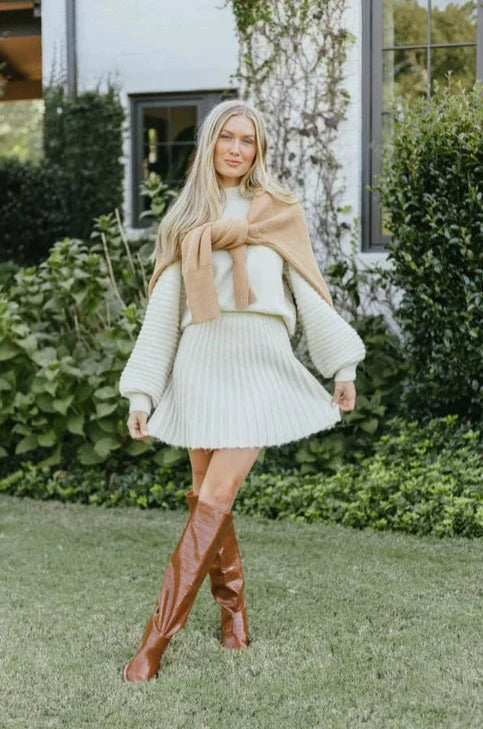 Geplooide Trui en Rok Set voor Vrouw Elegante Stijl