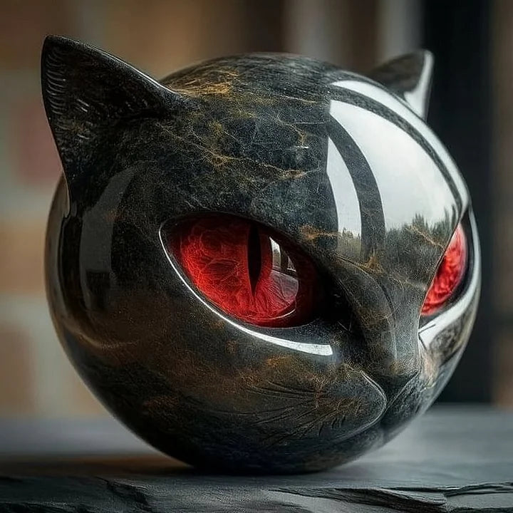 Decoratieve Kattenkop Sculptuur – Glanzende Afwerking met Hypnotiserende Ogen