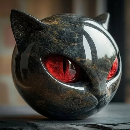 Decoratieve Kattenkop Sculptuur – Glanzende Afwerking met Hypnotiserende Ogen
