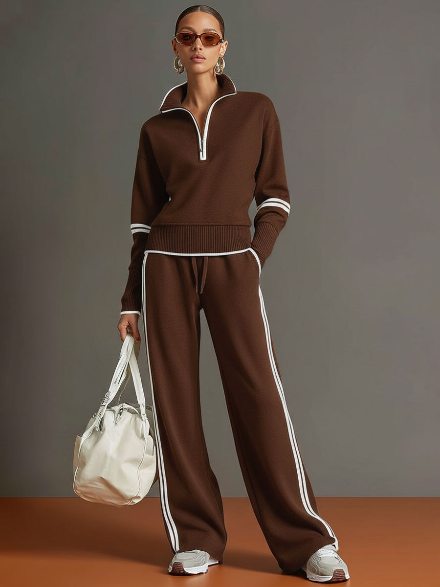 Dames Sportset met Rits Sweater en Wijde Joggingbroek