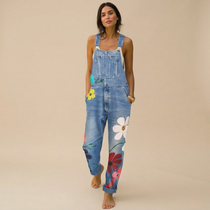Bloemenprint Jumpsuit Denim Vrouwelijk Model