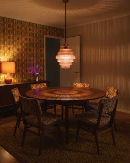 Moderne trapsgewijze glazen hanglamp met gouden detail voor eetkamer en woonkamer – luxe design verlichting