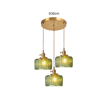 Quilivon Hanglamp Glas Messing Groen E27 Keuken Eettafel Retro Verlichting Geribbeld Glas Design