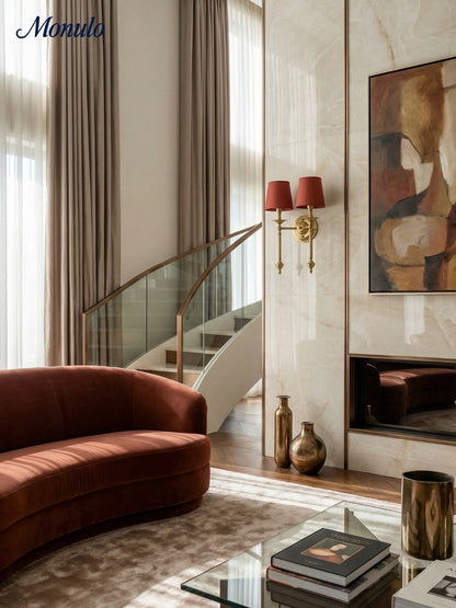 Stoffen Wandlamp met Vintage Koperen Afwerking – Sfeervolle Verlichting voor Hal, Slaapkamer en Woonkamer